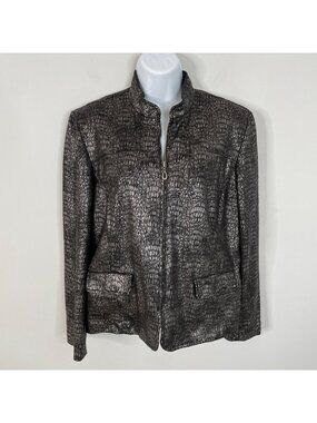 Vintage Faux Snakeskin Jacket Womens 12 Petite METALLIC Full Zip Urban Chic Knit